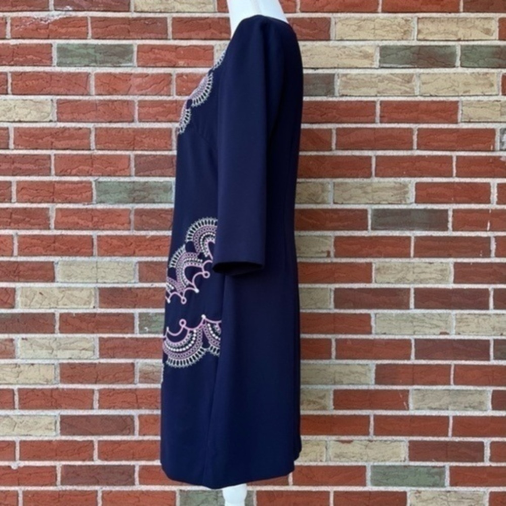 Eliza J Embroidered Round Neck Blue Pink White 3/4 Sleeve Dress 👗 - Picture 5 of 10